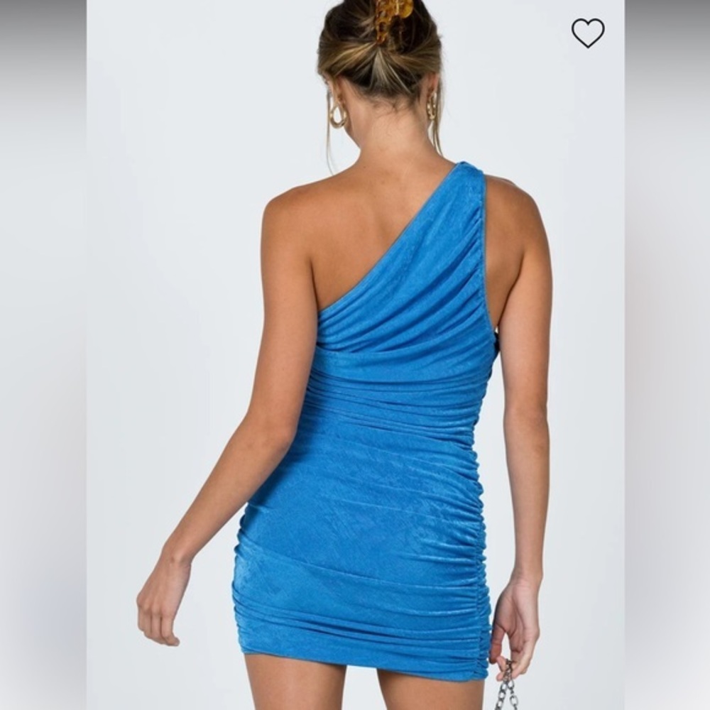Lioness‎ icy light blue one shoulder ruched mini bodycon stretch soft dress, XXS - Picture 9 of 10